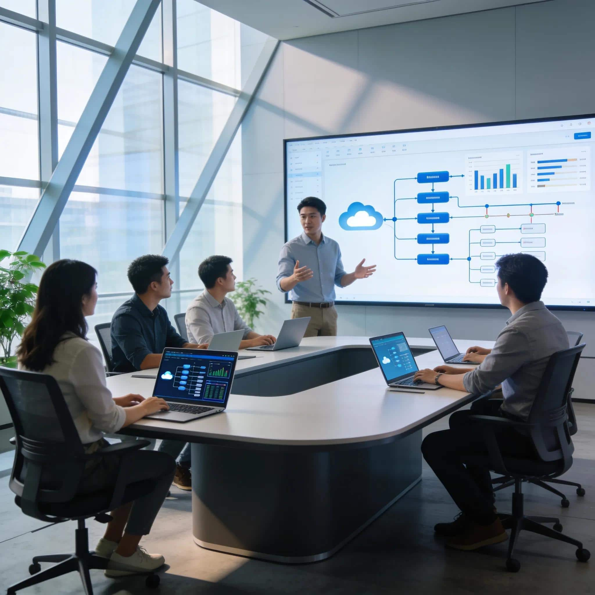 Strategic Microsoft Access Modernization Framework 1 Visual representation of professionals discussing Microsoft Access modernization in a modern office setting